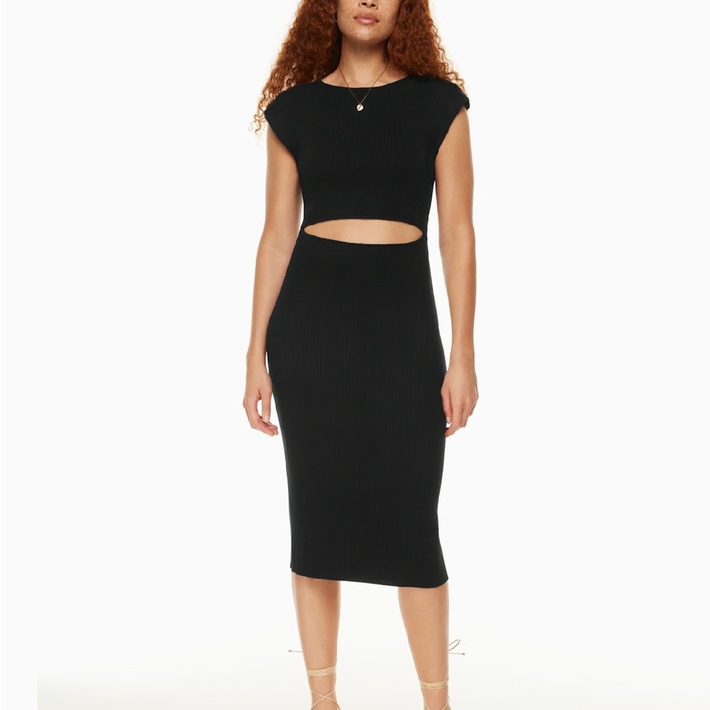 Black Aritzia Wilfred Cutout Knit Midi Dress